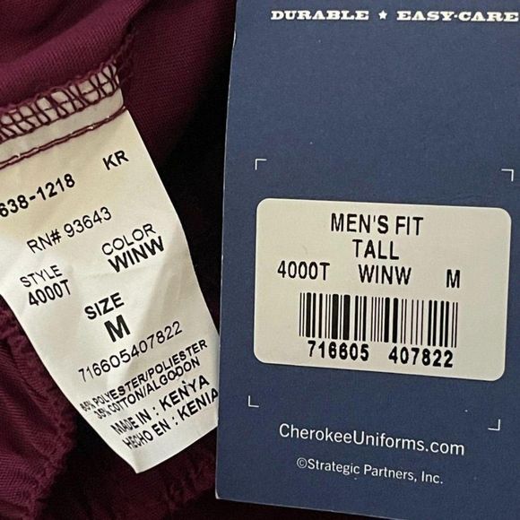 CHEROKEE Scrubs Pants Men's Fit Tall Wine Size M - Picture 7 of 8